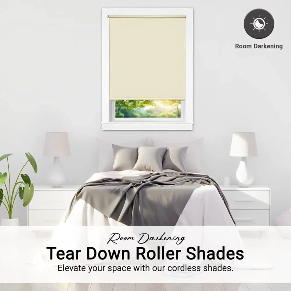 PowerSellerUSA Vinyl Roller Shades, Room Darkening 8-Gauge Thick, Cordless